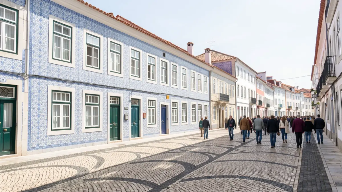 Imagen genérica de un edificio de vivienda social integrado en un paisaje urbano con arquitectura portuguesa.