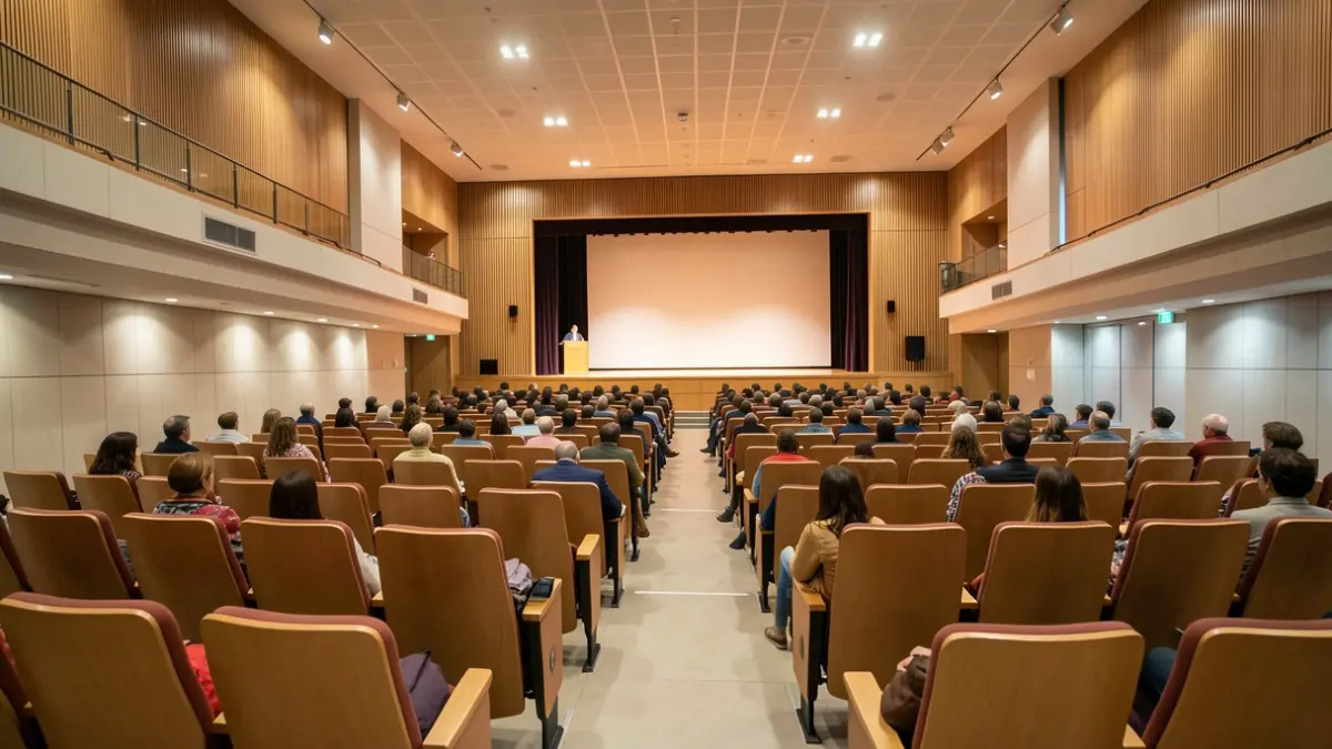 Generic image of a municipal auditorium in Portugal, with empty seats.