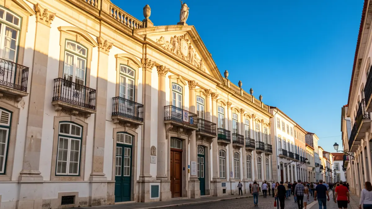 Imagen genérica de una fachada de Ayuntamiento portugués con arquitectura clásica, luz solar de tarde y cielo azul.