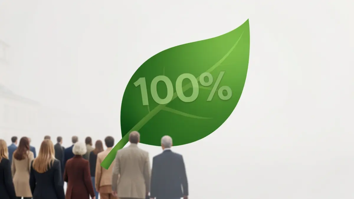 Imagen genérica de una hoja verde con el símbolo "100%" integrado.