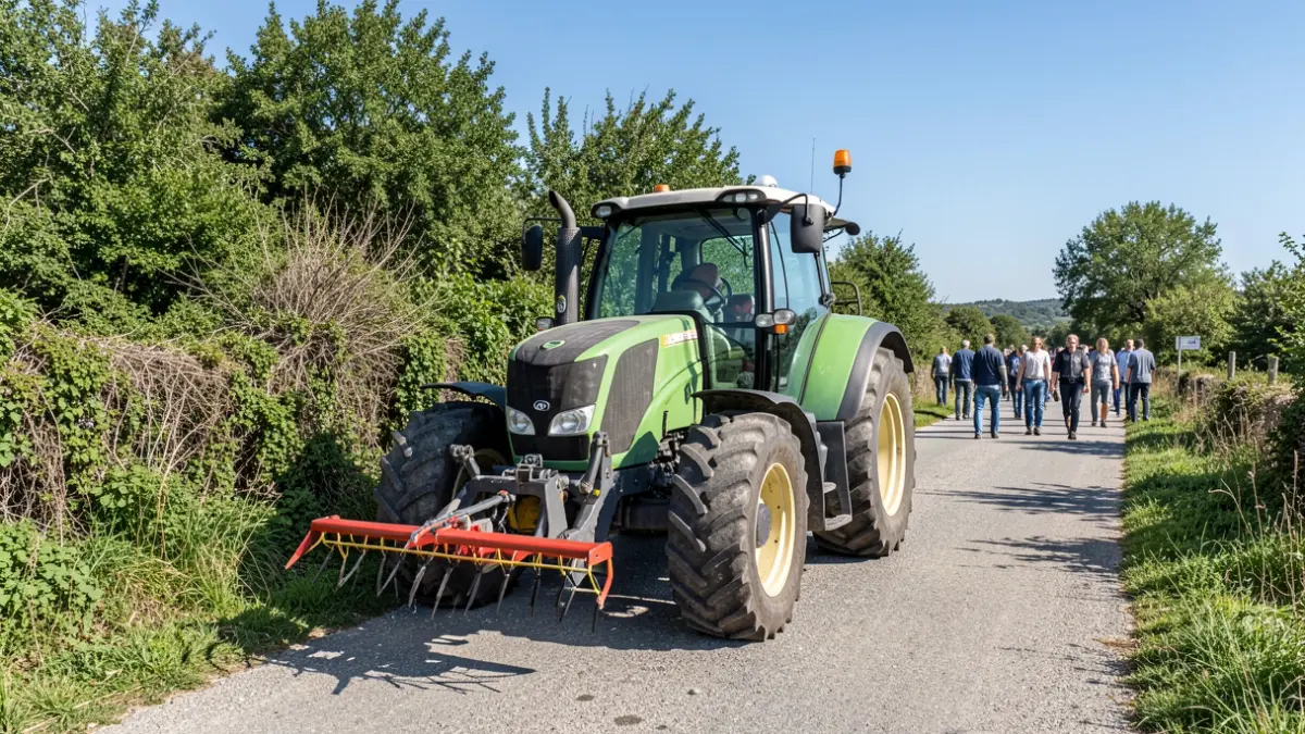 Imagem genérica de um trator pneumático com limpa bermas em Arganil.