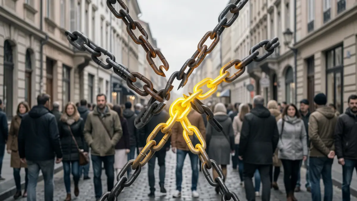 Imagen genérica de cadenas rompiéndose simbolizando la lucha contra la trata de seres humanos.