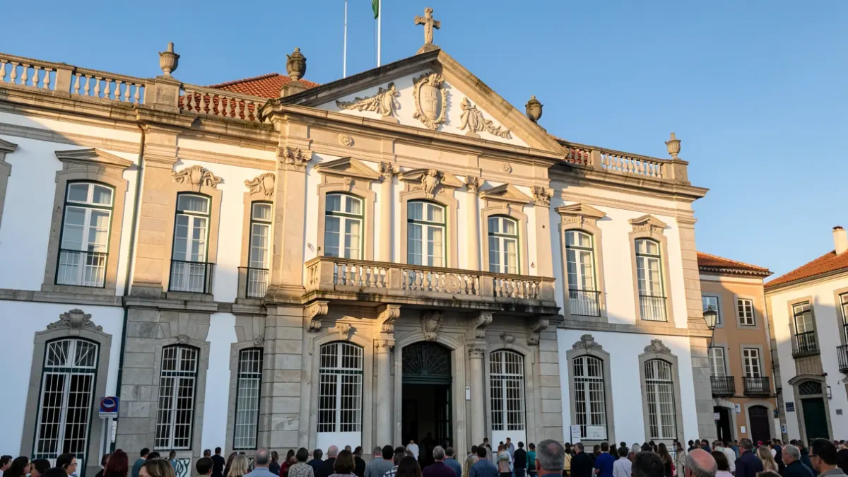 Generic image of the facade of a Portuguese municipal building with classical architecture.