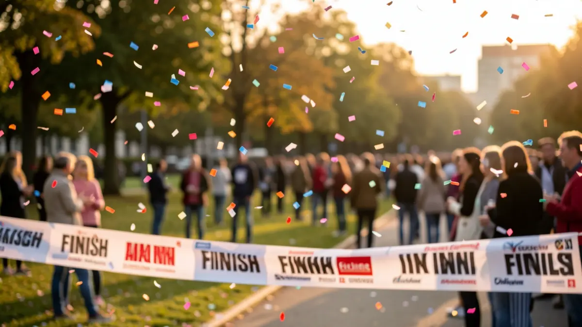 Generic image of a finish line with confetti falling, suggesting post-race celebration.