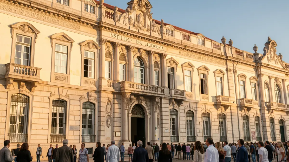 Facade of the Instituto Superior de Agronomia in Lisbon, Portugal, with architectural details and sunlight.