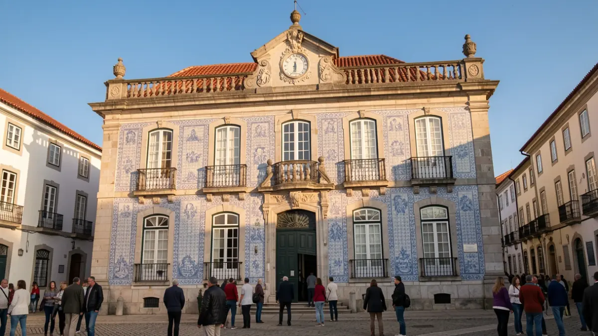 Imagen genérica de la fachada de un edificio municipal con azulejos tradicionales portugueses.