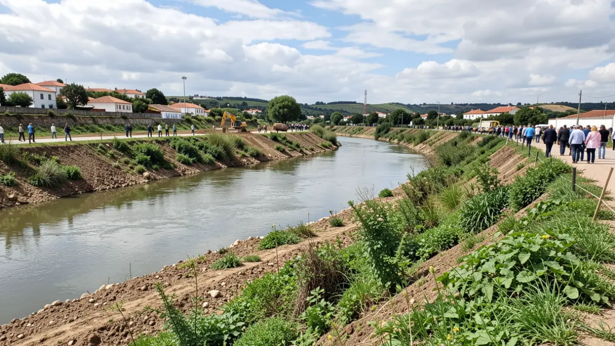 Environmental restoration of the Teixeira River in Baião with bank stabilization and native vegetation planting.