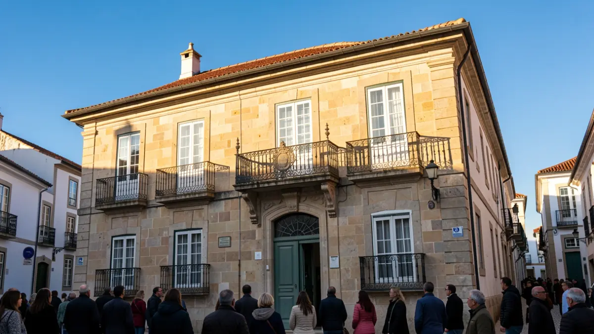 Imagem genérica de uma fachada de edifício institucional com varanda e luz solar.