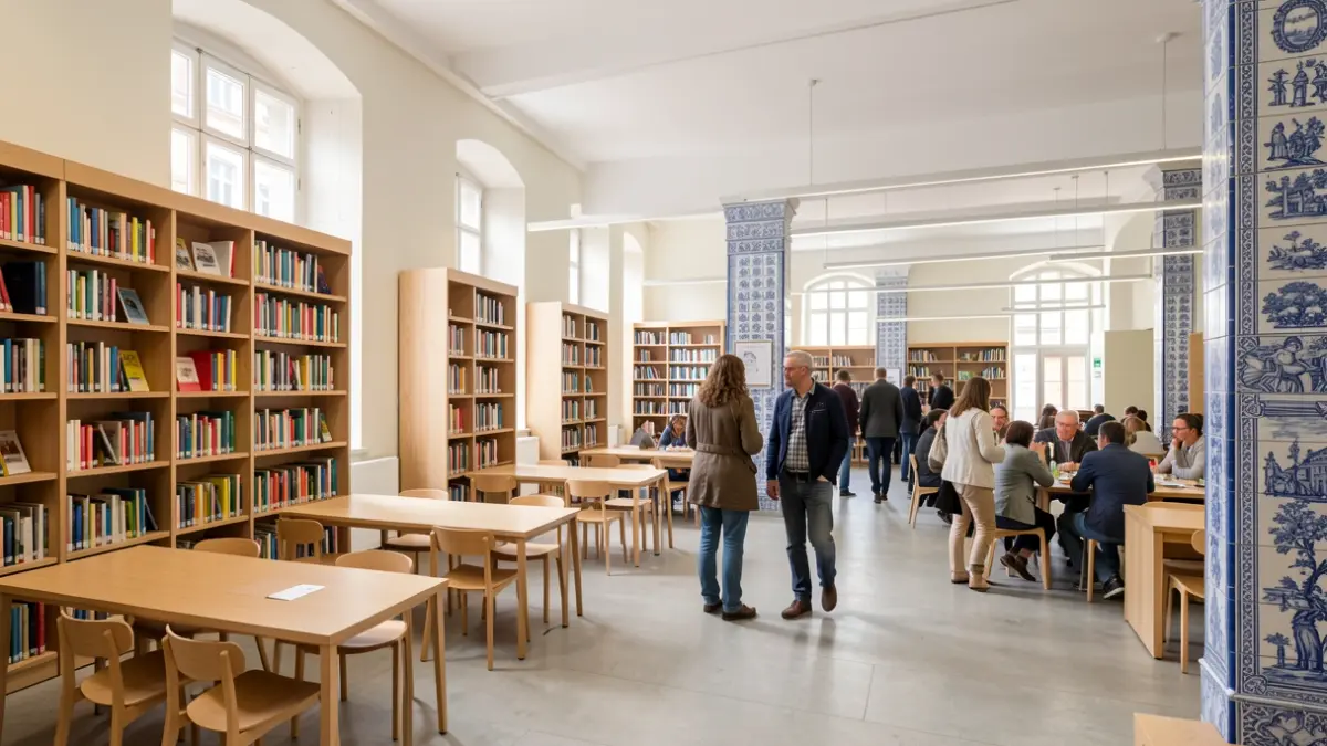 Generic image of a modern cultural space with distinct areas for reading and associative activities.