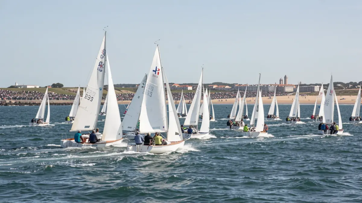 Imagem de barcos de vela a competir na costa de Matosinhos.