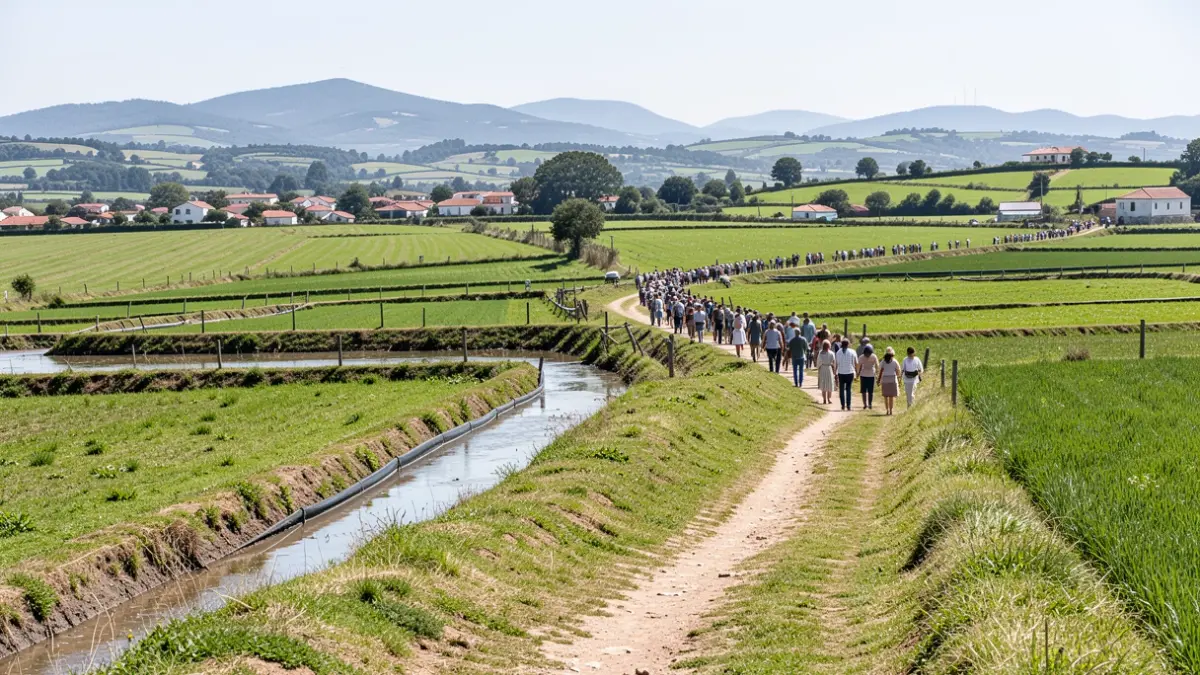 Generic image of agricultural paths and irrigation systems in a Portuguese rural landscape.