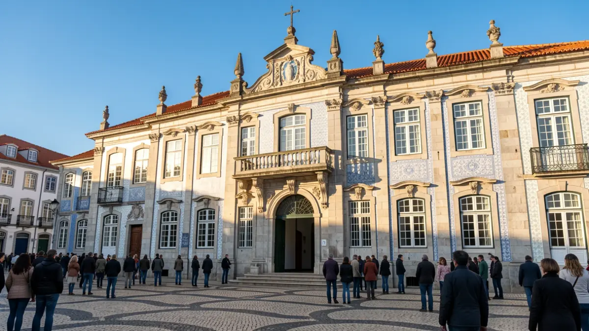 Imagen genérica de un edificio histórico de Ayuntamiento portugués con elementos arquitectónicos tradicionales.