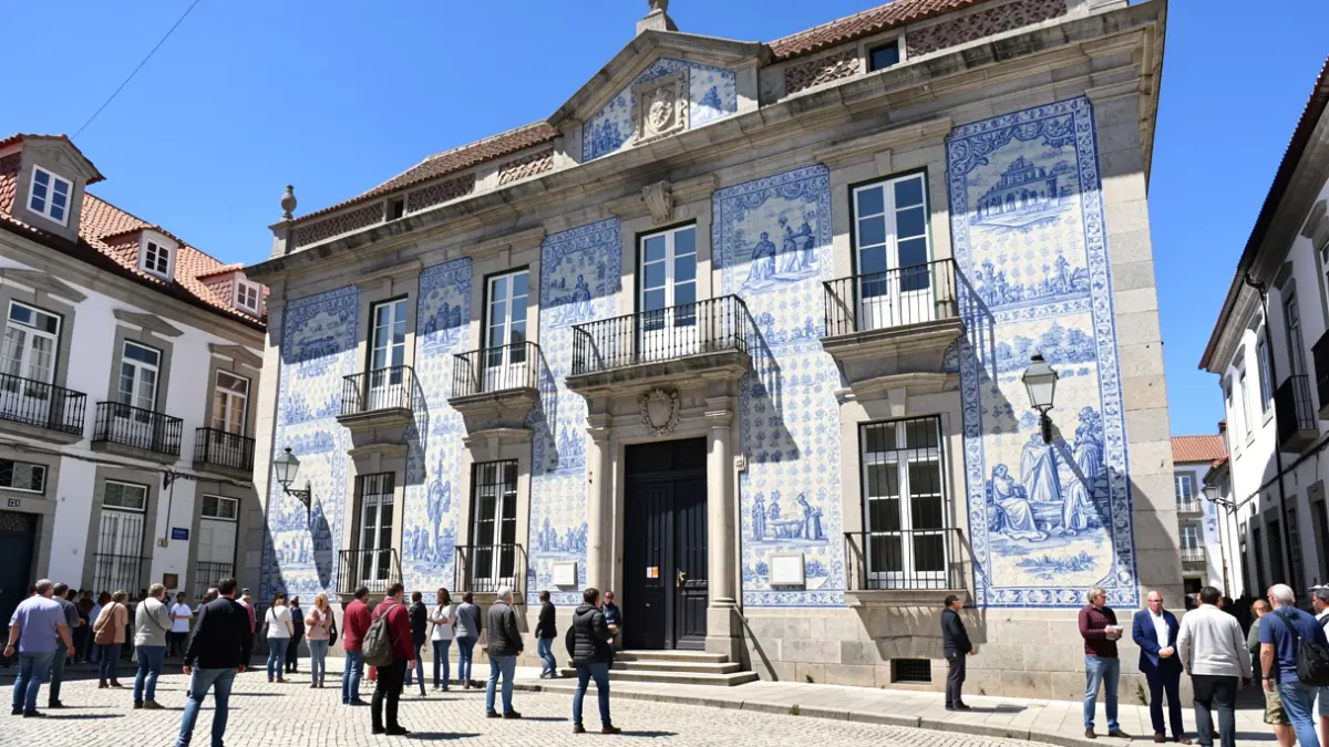 Imagem genérica de uma fachada de edifício municipal com azulejos portugueses.
