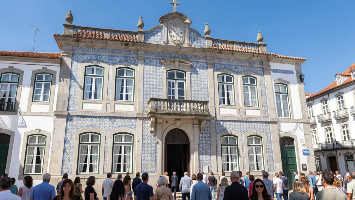 Imagen genérica de la fachada de un edificio municipal con azulejos tradicionales portugueses.