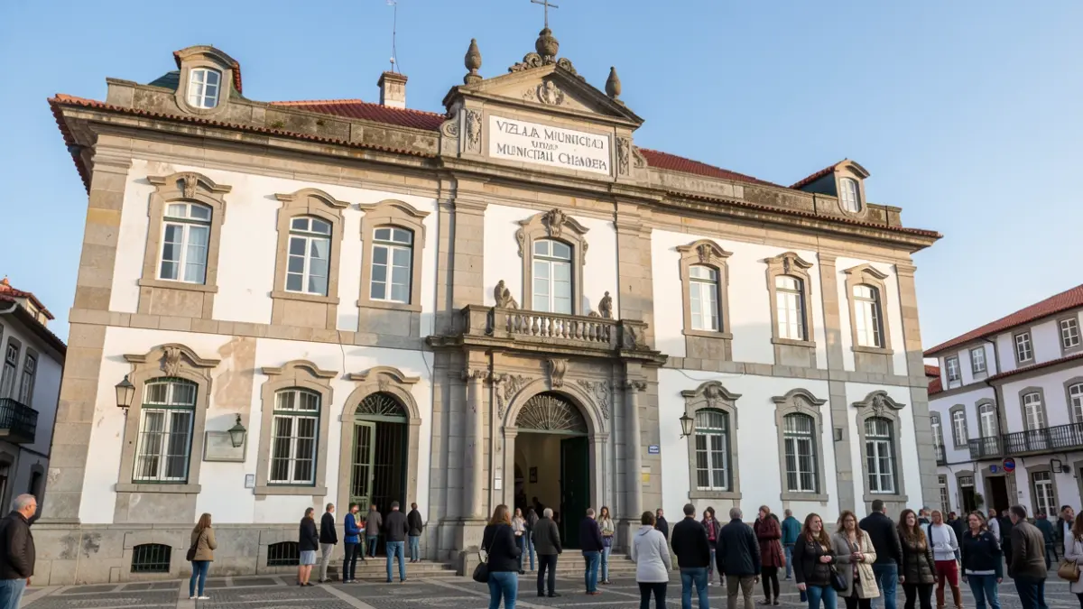 Fachada da Câmara Municipal de Vizela, um edifício de arquitetura tradicional portuguesa.