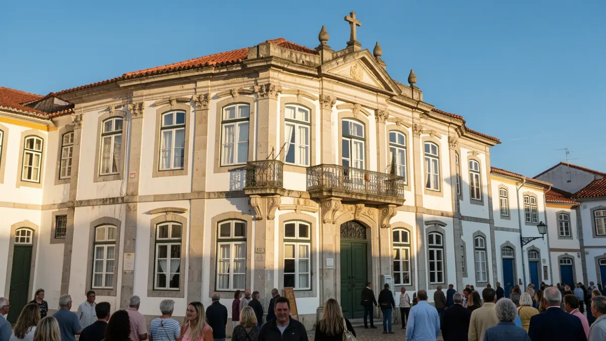 Imagen genérica de la fachada de un edificio municipal portugués con detalles arquitectónicos tradicionales.