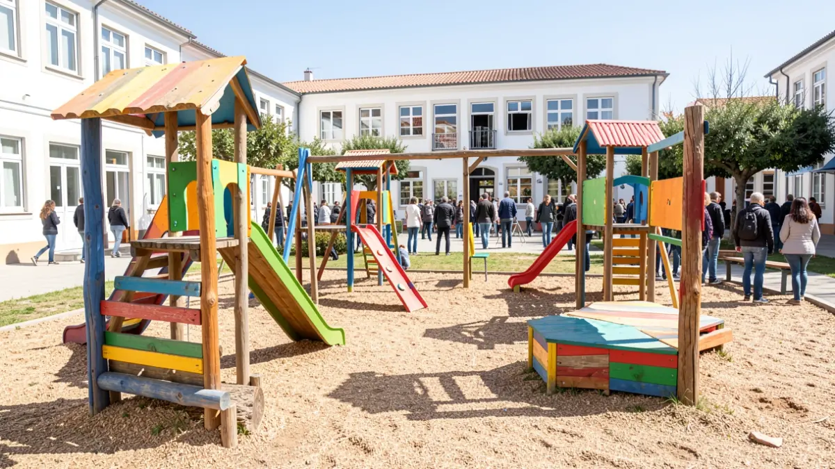 Generic image of a playground area in a Portuguese school with creative play elements.