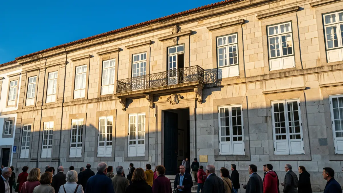 Generic image of the facade of a Portuguese municipal building with traditional architecture.