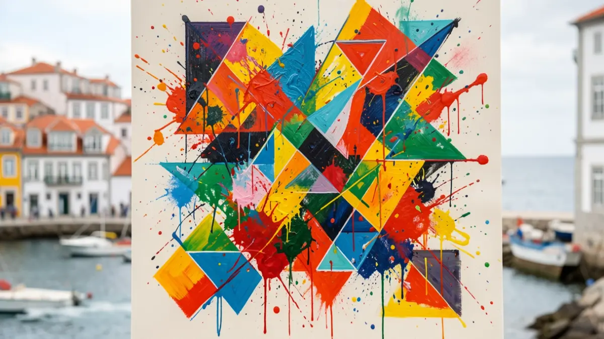 Imagem genérica de uma composição abstrata com salpicos de tinta e formas geométricas, sugerindo criatividade e talento emergente.