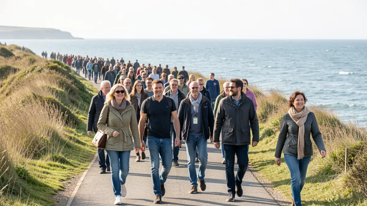 Generic image of a group of people walking on a coastal path.