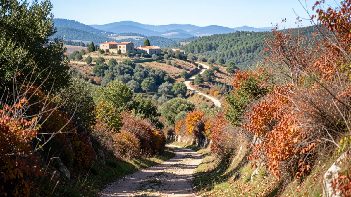 Generic image of a hiking trail in Portugal, featuring natural landscapes and traditional houses in the background.
