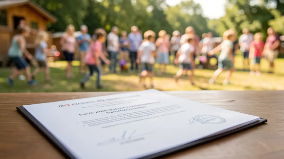 Imagen de un certificado de mérito para el Campo de Férias de Verão del Municipio de Murça, con un fondo desenfocado de niños en actividades de verano.
