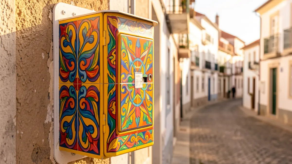 Generic image of a painted electrical box with urban art on a Portuguese street.