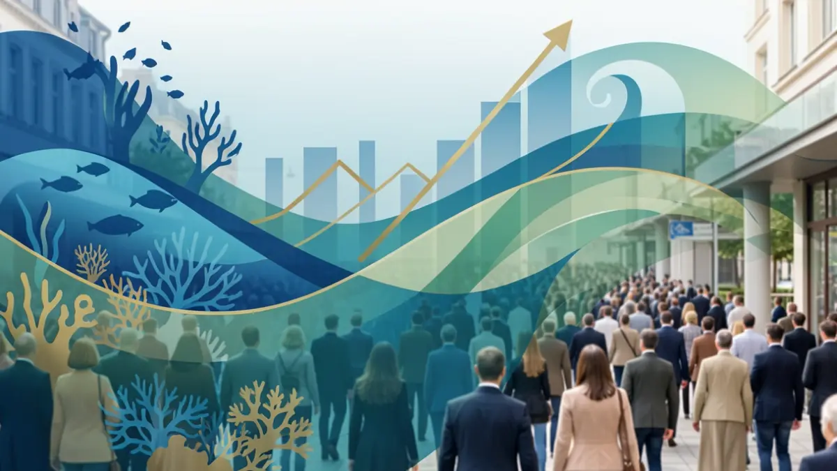 Generic image of blue economy elements with business graphs.