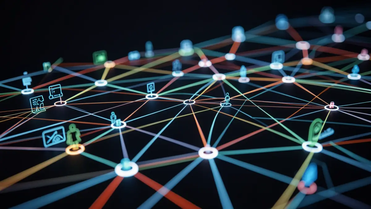 Generic image of glowing lines connecting nodes on a dark background, representing a network of startups and investors.