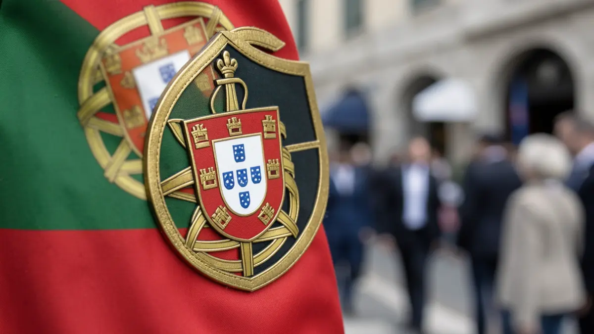Generic image of a Portuguese Armed Forces symbol with blurred documents.