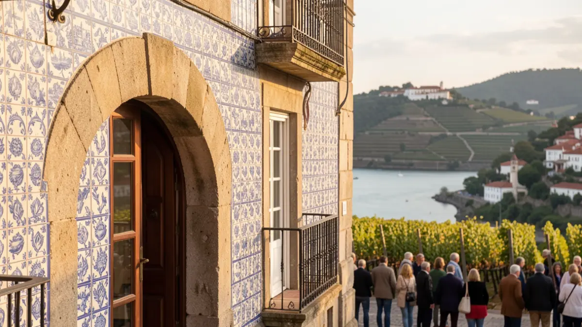 Imagen genérica de un edificio tradicional portugués con azulejos, al atardecer.