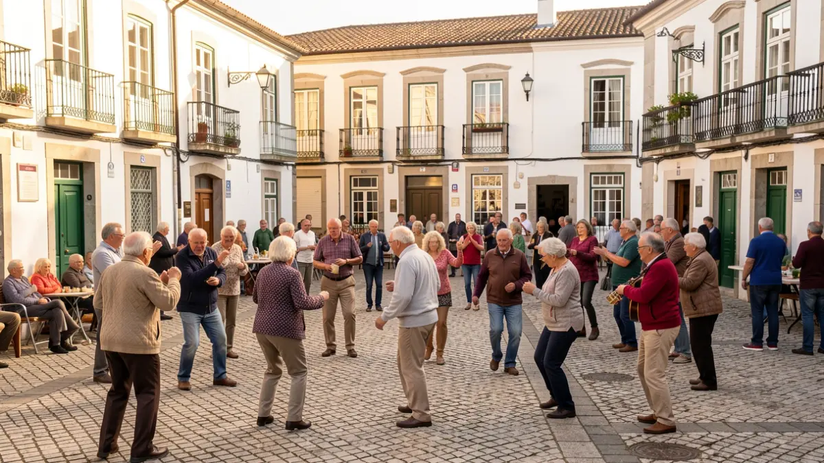 Seniors participating in a Senior Bootcamp in Celorico da Beira, featuring Latin dances and a fado afternoon.