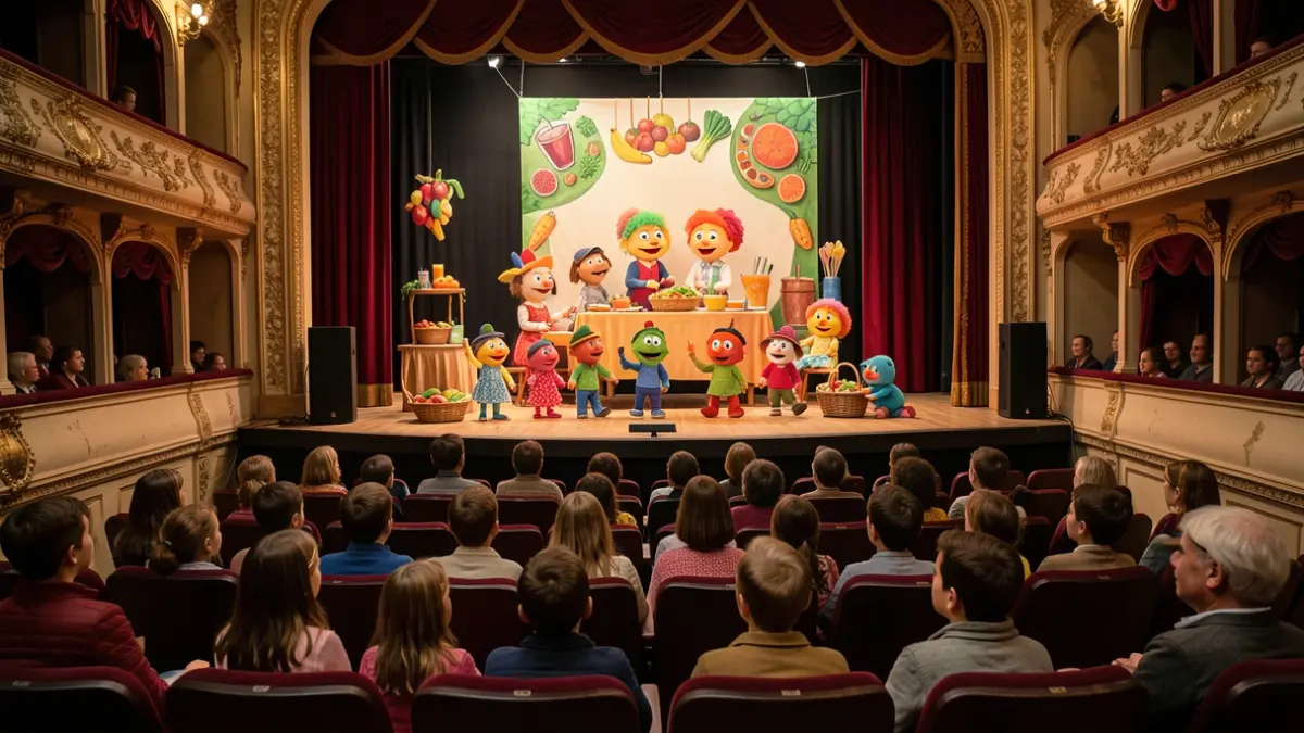 Generic image of children watching a play about healthy eating in a cultural center.