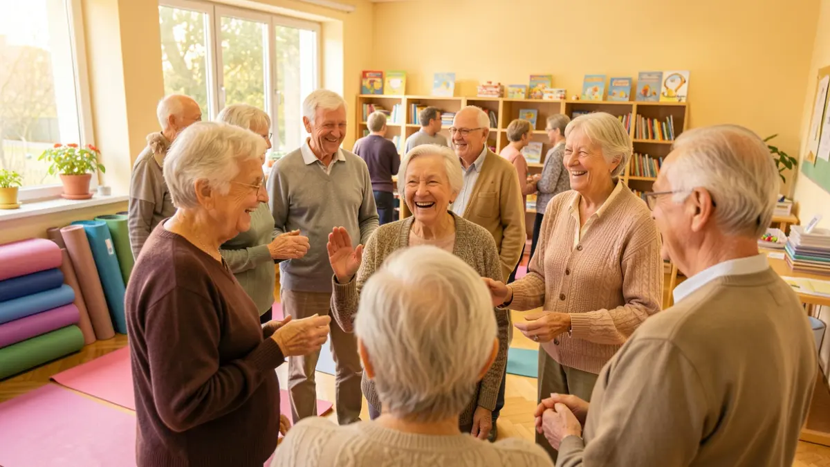 Generic image of elderly people participating in a group activity in a community center.
