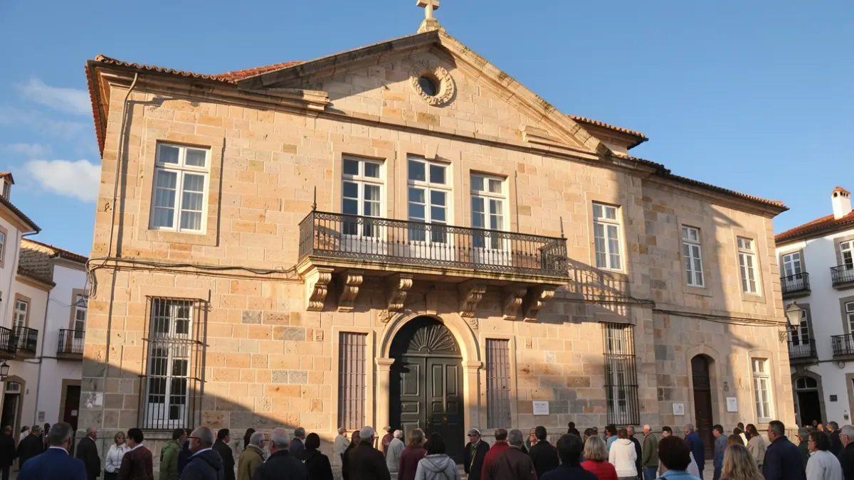Imagen genérica de una fachada de edificio institucional con balcón y luz solar.