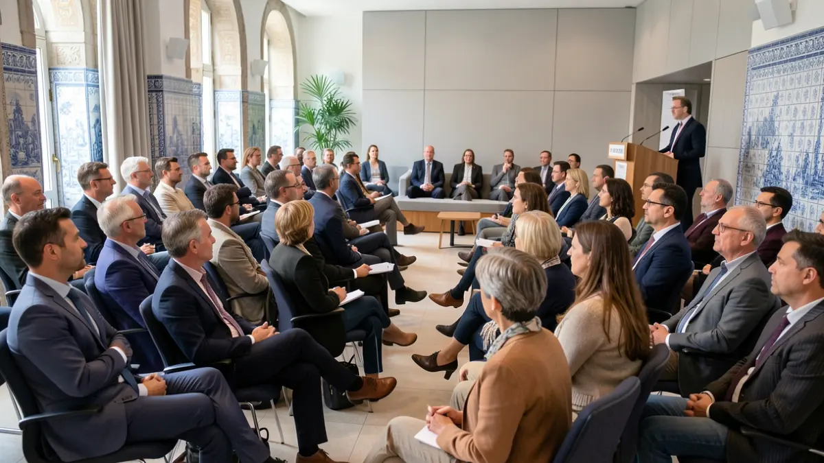 Image of an international conference on urban innovation in Coimbra, Portugal, focusing on cooperation and citizen participation.