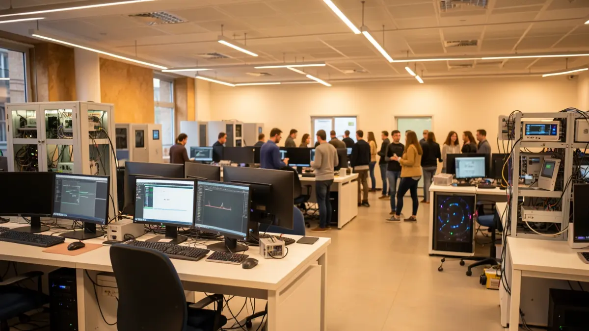 Generic image of a modern technology training center in Portugal, featuring state-of-the-art computers and specialized laboratories.