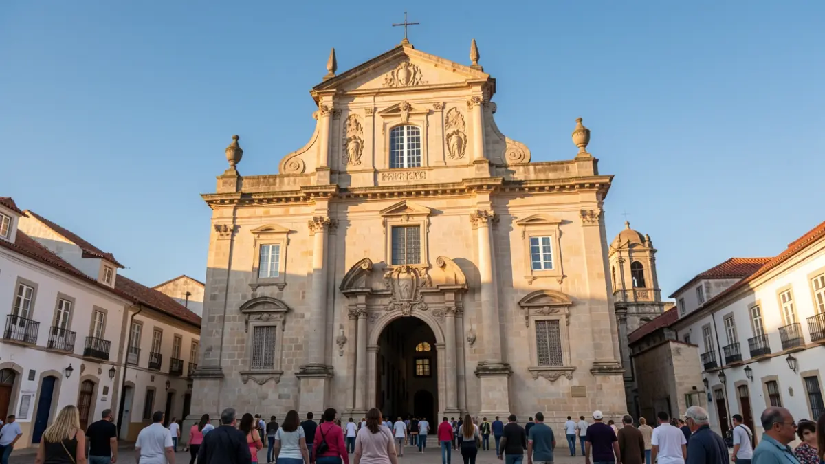 Facade of the Igreja do Salvador in Évora, Portugal, with ornate architectural details.