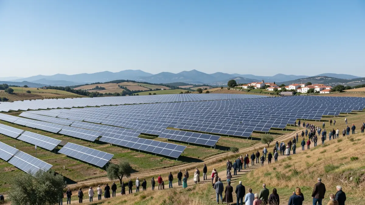 Image of a large solar park in Portuguese hills.