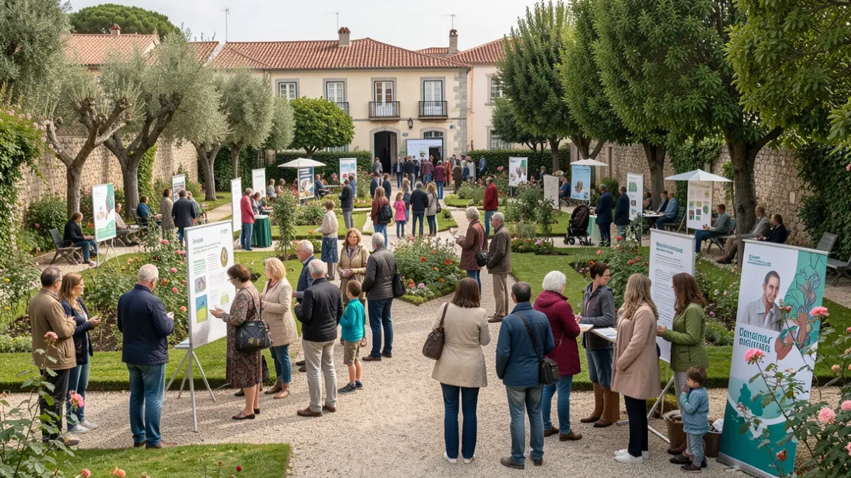 Imagen de un jardín público en Crato con personas participando en actividades de salud mental.