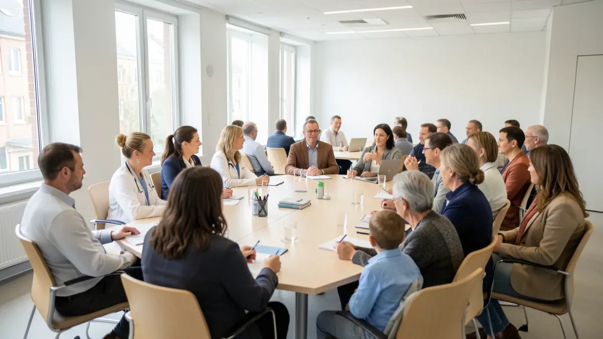 Imagen genérica de profesionales de la salud, pacientes y familias reunidos en un encuentro de cuidados paliativos.
