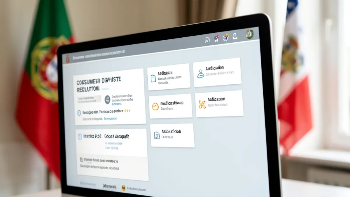 Generic image of a consumer dispute resolution portal interface on a computer screen, showing options for mediation and arbitration.