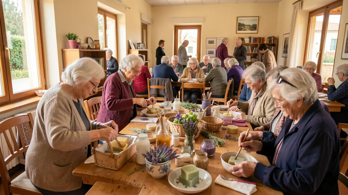 Elderly people participating in a music and craft workshop in Ansião.
