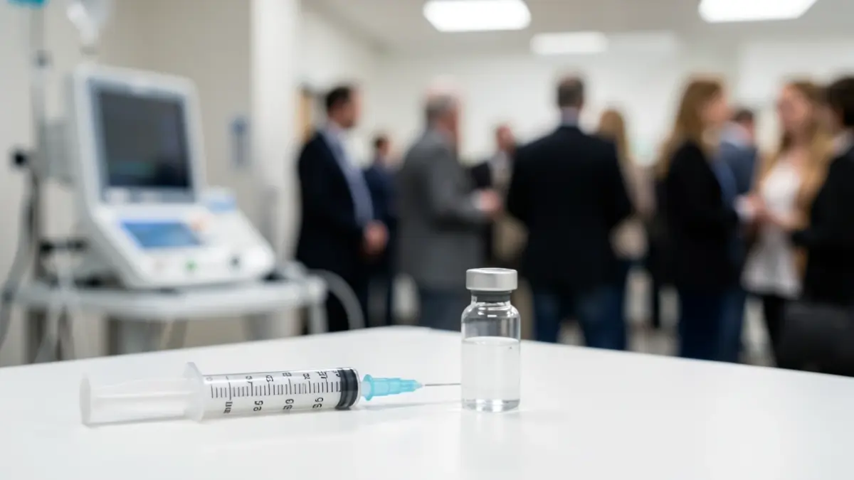 Imagen genérica de una jeringa y un frasco de medicamento en contexto médico.