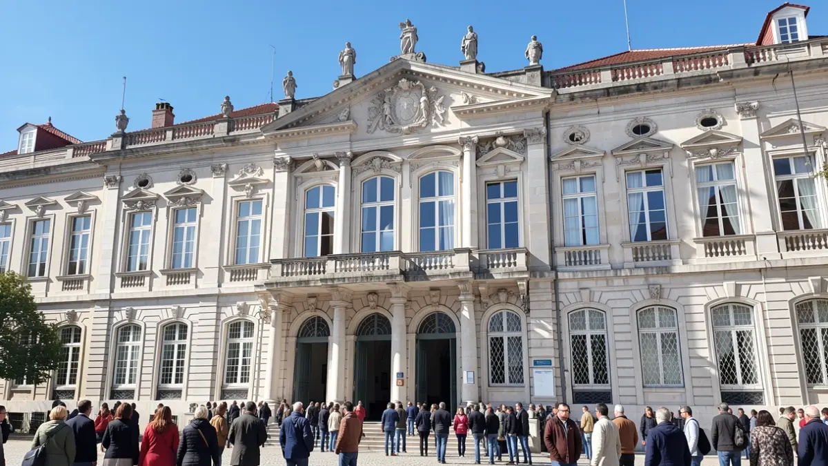 Generic image of a Portuguese university building facade with ornate details and large windows, symbolizing education and research.