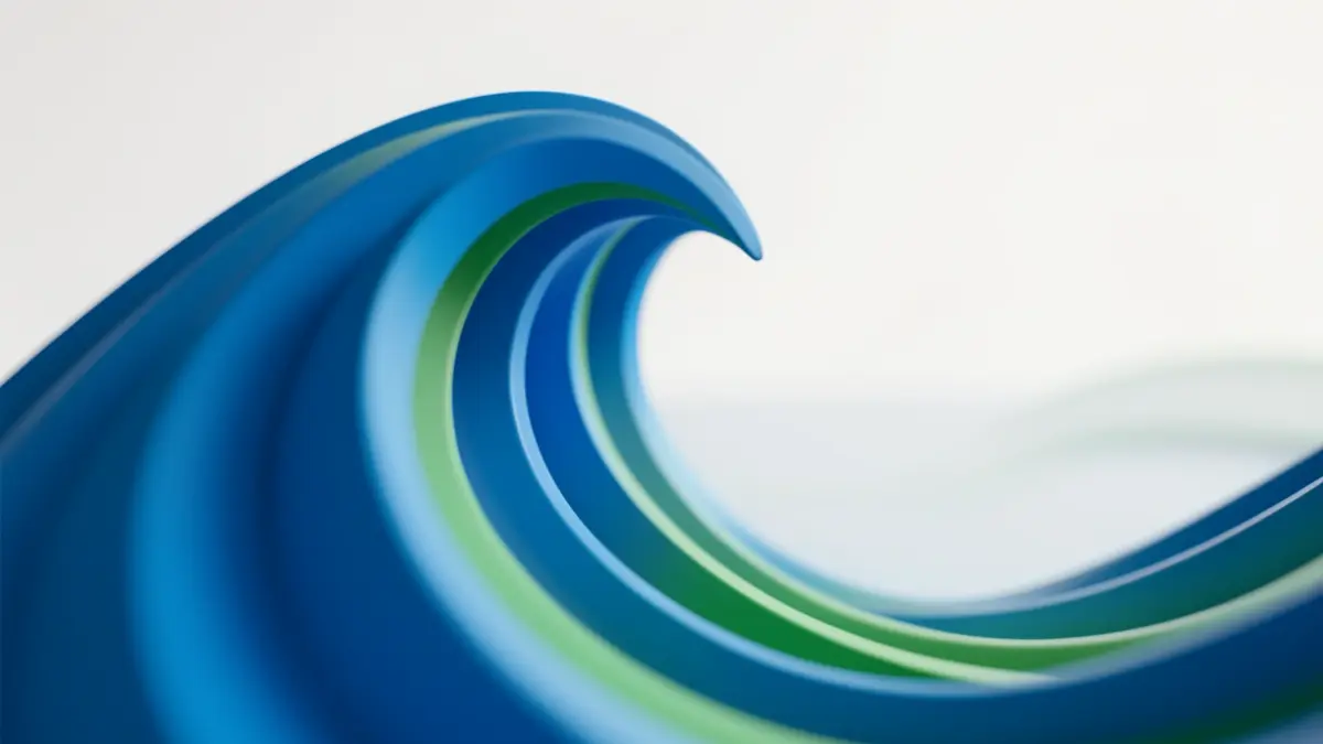 Imagen genérica de una ola azul estilizada con sutiles tonos verdes, representando la descarbonización y la sostenibilidad.