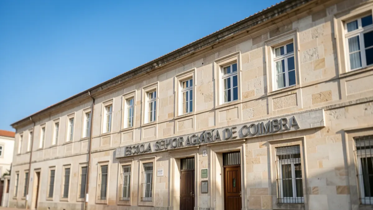 Facade of the Coimbra School of Agriculture (ESAC) on a sunny day.