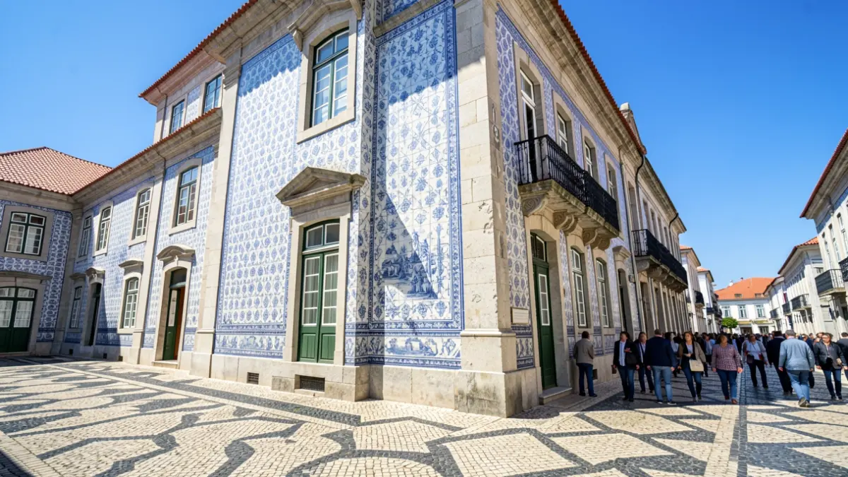 Generic image of a university building facade with Portuguese architectural elements, under a clear blue sky.