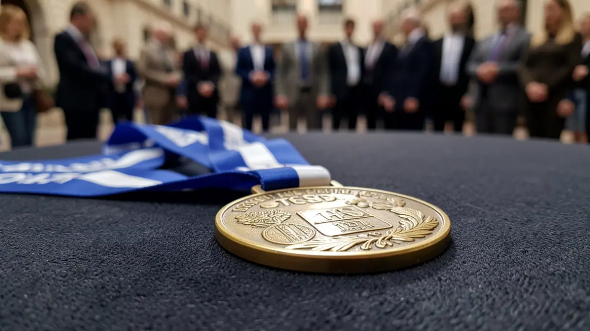 Primer plano de una medalla de bronce de judo sobre una superficie oscura.