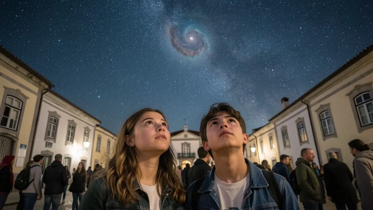 Imagen genérica de dos jóvenes estudiantes portugueses mirando el cielo estrellado, simbolizando la exploración espacial.
